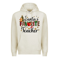 Oatmeal Heather santa's favorite teacher Premium Hoodie - AdoDesignShop