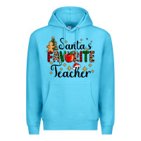 Ocean Blue santa's favorite teacher Premium Hoodie - AdoDesignShop