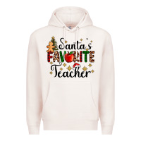 Pale Pink santa's favorite teacher Premium Hoodie - AdoDesignShop
