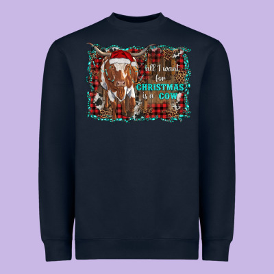 All I Want For Christmas Is A Cow Longhorn Heavyweight Sweatshirt Designed By Ranaportraitstore