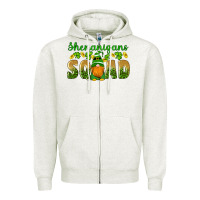 Oatmeal Heather shenanigans squad gnomes shamrock gold leopard glitter Zipper Hoodie - Artiststas