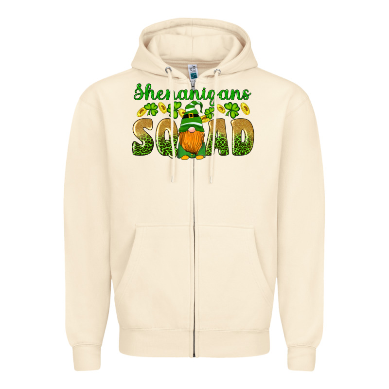Shenanigans Squad Gnomes Shamrock Gold Leopard Glitter Zipper Hoodie by Artiststas | Teevron