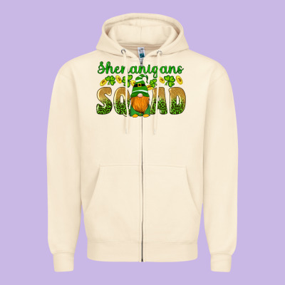 Shenanigans Squad Gnomes Shamrock Gold Leopard Glitter Zipper Hoodie Designed By Artiststas