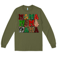 Army Green mama mama mama with christmas lights and christmas tree cakes Long Sleeve Tee - AdoDesignShop