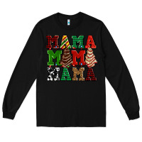 Black mama mama mama with christmas lights and christmas tree cakes Long Sleeve Tee - AdoDesignShop