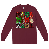 Burgundy mama mama mama with christmas lights and christmas tree cakes Long Sleeve Tee - AdoDesignShop