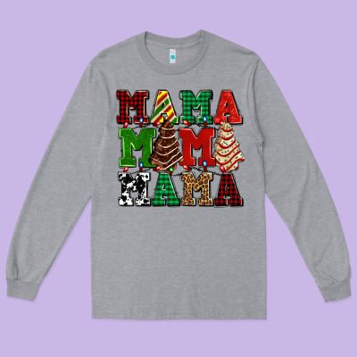 Mama Mama Mama With Christmas Lights And Christmas Tree Cakes Long Sleeve Tee Designed By Adodesignshop