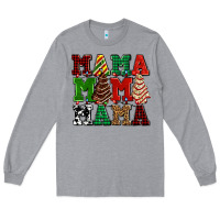 Heather Grey mama mama mama with christmas lights and christmas tree cakes Long Sleeve Tee - AdoDesignShop