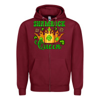Burgundy shamrock queen crown leopard glitter Zipper Hoodie - Artiststas