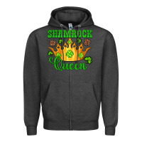 Charcoal Heather shamrock queen crown leopard glitter Zipper Hoodie - Artiststas