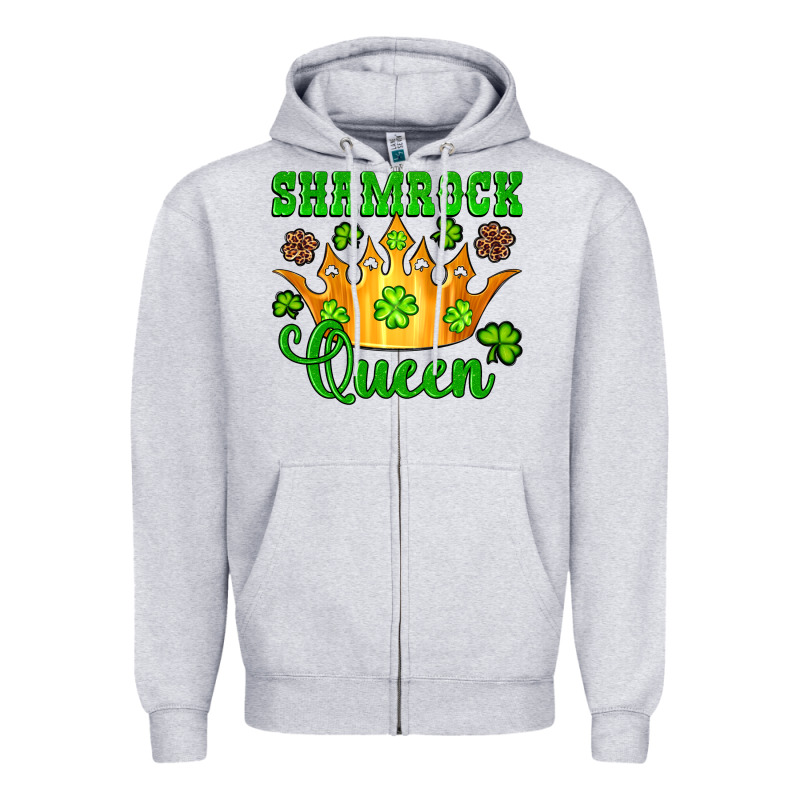Shamrock Queen Crown Leopard Glitter Zipper Hoodie by Artiststas | Teevron