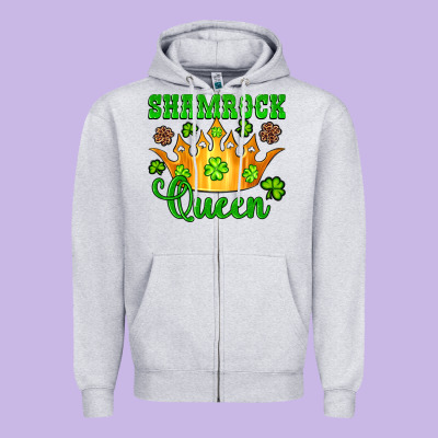 Shamrock Queen Crown Leopard Glitter Zipper Hoodie Designed By Artiststas