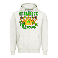 Oatmeal Heather shamrock queen crown leopard glitter Zipper Hoodie - Artiststas