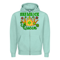 Seafoam shamrock queen crown leopard glitter Zipper Hoodie - Artiststas