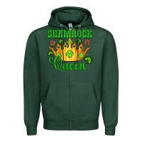 Sports Green shamrock queen crown leopard glitter Zipper Hoodie - Artiststas