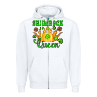 White shamrock queen crown leopard glitter Zipper Hoodie - Artiststas
