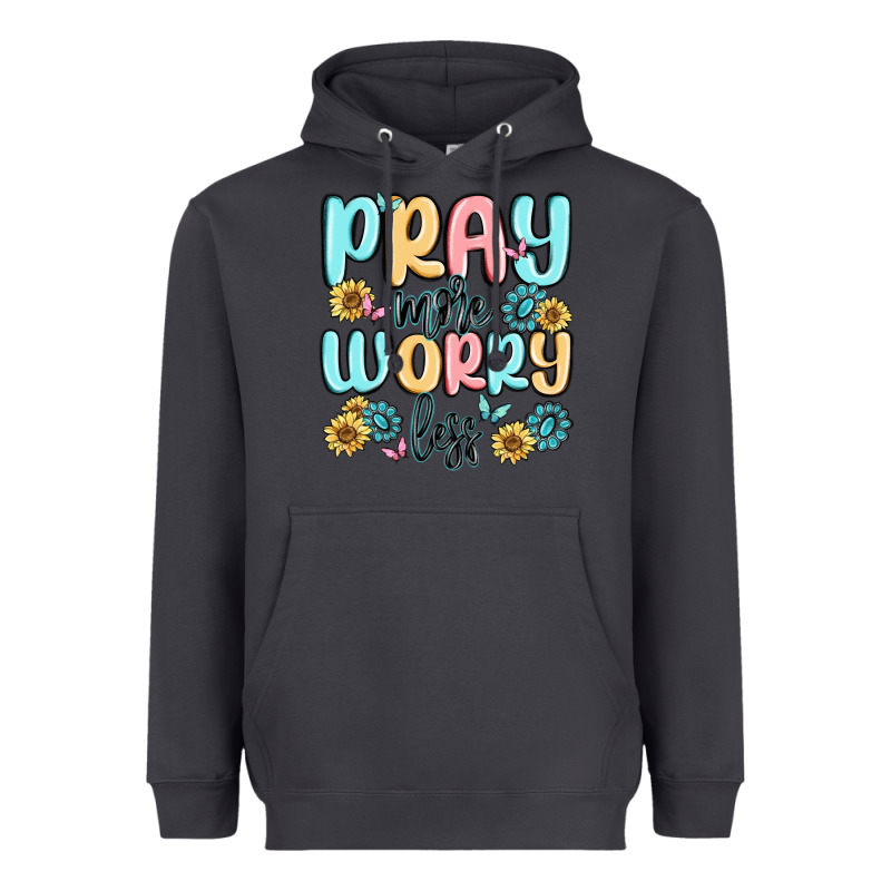 Pray More Worry Less Heavyweight Hoodie by MaliasSmallBusiness | Teevron