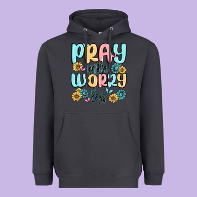 Pray More Worry Less Heavyweight Hoodie Designed By Maliassmallbusiness