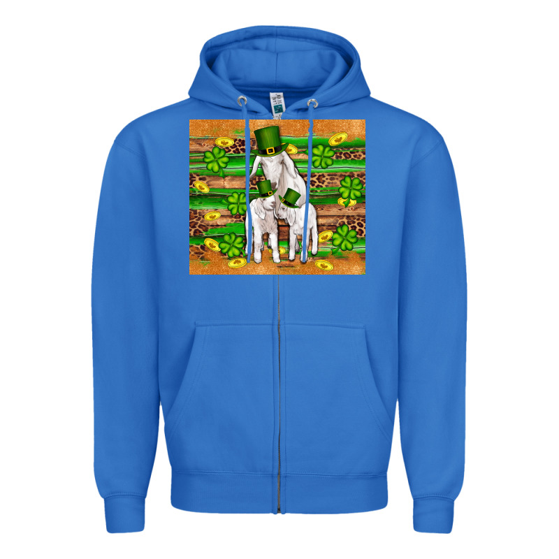 St Patricks Goat Family Shamrock Gold Serape Leopard Glitter Wooden Tu Zipper Hoodie by Artiststas | Teevron