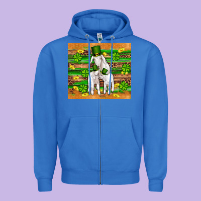 St Patricks Goat Family Shamrock Gold Serape Leopard Glitter Wooden Tu Zipper Hoodie Designed By Artiststas