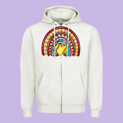 Softball Rainbow Zipper Hoodie Designed By Artiststas