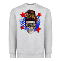 Heather Grey American mom skull Heavyweight Sweatshirt - Zillion Design Studio