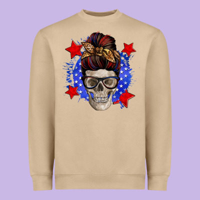 American Mom Skull Heavyweight Sweatshirt Designed By Zillion Design Studio