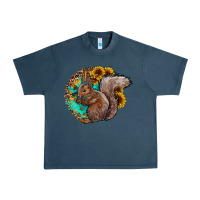 Midnight Navy western squirrel with sunflowers Urban Heavy Tee - CowhideDigitalArt