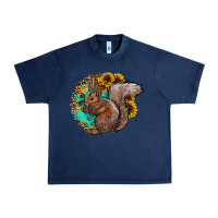 Navy western squirrel with sunflowers Urban Heavy Tee - CowhideDigitalArt