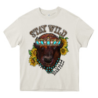 Cream turquoise bison Heavy Core Tee - RacoonDesign