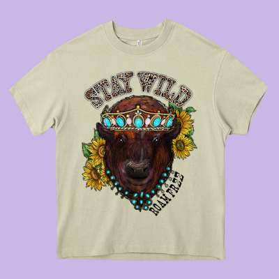 Turquoise Bison Heavy Core Tee Designed By Racoondesign