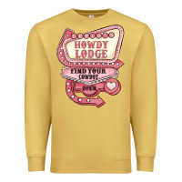 Antique Gold cupids howdy lodge find your cowboy open Premium Sweatshirt - MaliasSmallBusiness