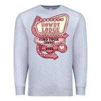 Heather Grey cupids howdy lodge find your cowboy open Premium Sweatshirt - MaliasSmallBusiness