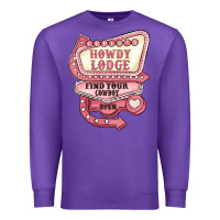 Purple cupids howdy lodge find your cowboy open Premium Sweatshirt - MaliasSmallBusiness