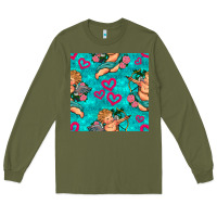 Army Green valentines day cupid and neon heart seamless pattern Long Sleeve Tee - BundleAndBundleShop