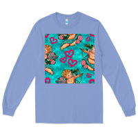 Colony Blue valentines day cupid and neon heart seamless pattern Long Sleeve Tee - BundleAndBundleShop