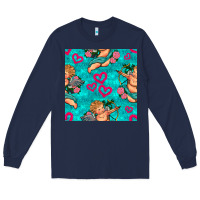 Navy valentines day cupid and neon heart seamless pattern Long Sleeve Tee - BundleAndBundleShop