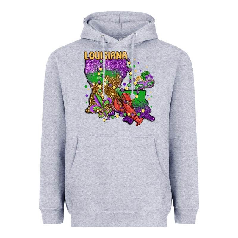 Mardi Gras Louisiana Map Heavyweight Hoodie by MaliasSmallBusiness | Teevron