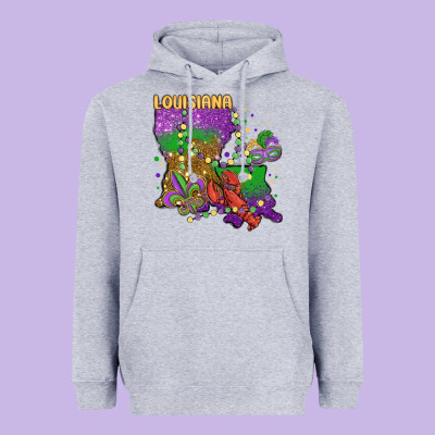 Mardi Gras Louisiana Map Heavyweight Hoodie Designed By Maliassmallbusiness