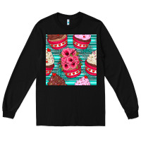 Black valentines day flower cupcakes and serape seamless pattern Long Sleeve Tee - BundleAndBundleShop