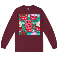Burgundy valentines day flower cupcakes and serape seamless pattern Long Sleeve Tee - BundleAndBundleShop