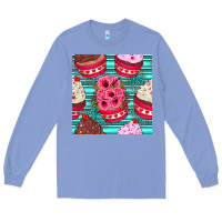 Colony Blue valentines day flower cupcakes and serape seamless pattern Long Sleeve Tee - BundleAndBundleShop