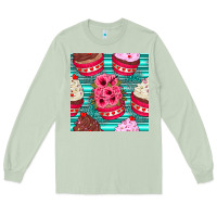 Matcha valentines day flower cupcakes and serape seamless pattern Long Sleeve Tee - BundleAndBundleShop