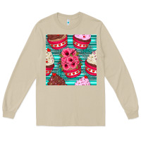Mushroom valentines day flower cupcakes and serape seamless pattern Long Sleeve Tee - BundleAndBundleShop