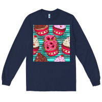 Navy valentines day flower cupcakes and serape seamless pattern Long Sleeve Tee - BundleAndBundleShop