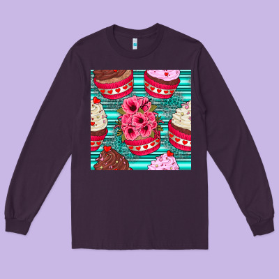 Valentines Day Flower Cupcakes And Serape Seamless Pattern Long Sleeve Tee Designed By Bundleandbundleshop