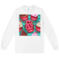 White valentines day flower cupcakes and serape seamless pattern Long Sleeve Tee - BundleAndBundleShop