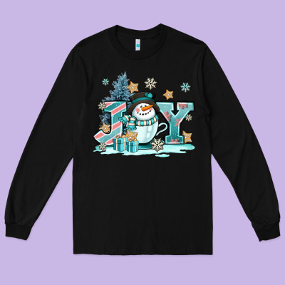 Cute Coffeecup Snowmanand Joy Long Sleeve Tee Designed By Adodesignshop