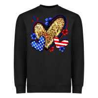 Black American flag heart leopard Heavyweight Sweatshirt - Zillion Design Studio