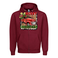Burgundy merry christmas with truck Zipper Hoodie - AdoDesignShop